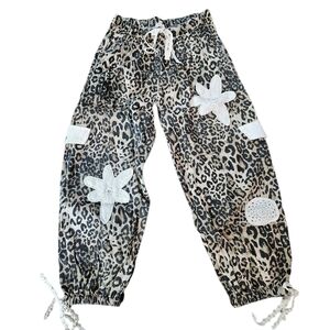 POL -RARE-Leopard  Pants w/ Crochet Flowers-Hippie  Lantern- MEDIUM-NWOT